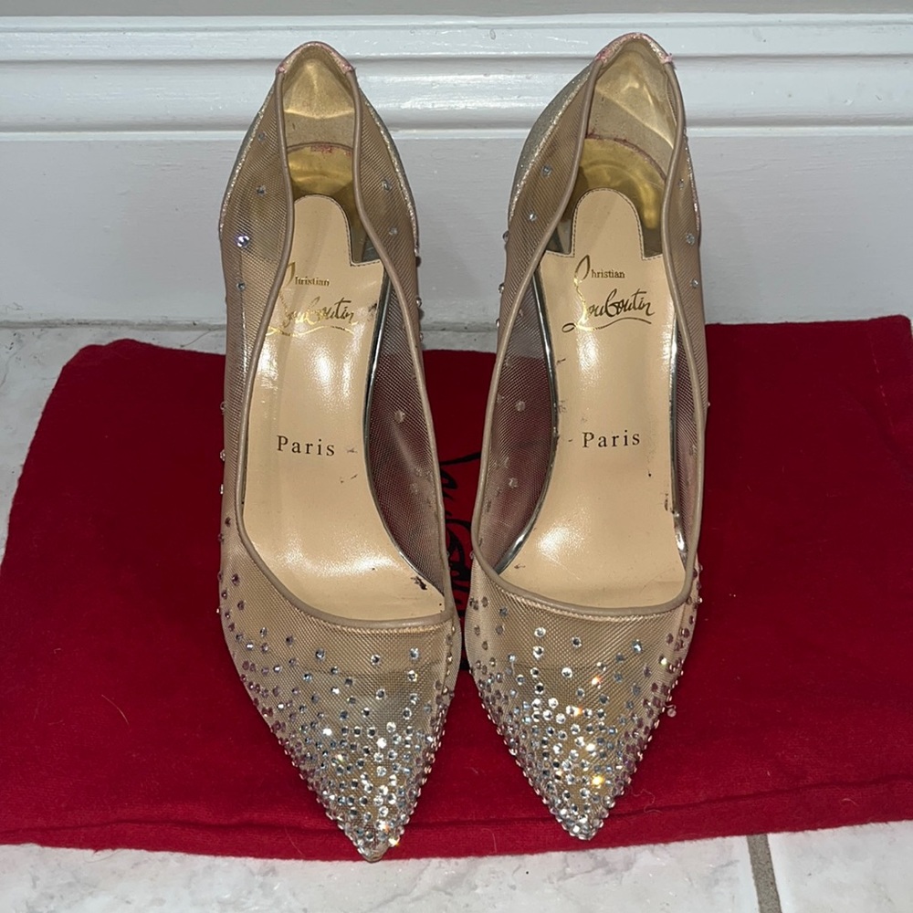 Christian Louboutin Follies Mesh Strass 100 Pumps Embelished Heels-39